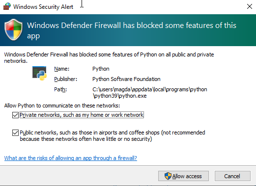 Windows firewall permission for AutoPTS