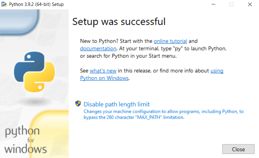 Python path length limit option