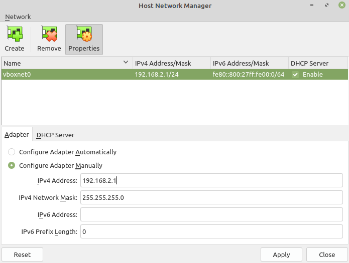 VirtualBox Host Network Manager
