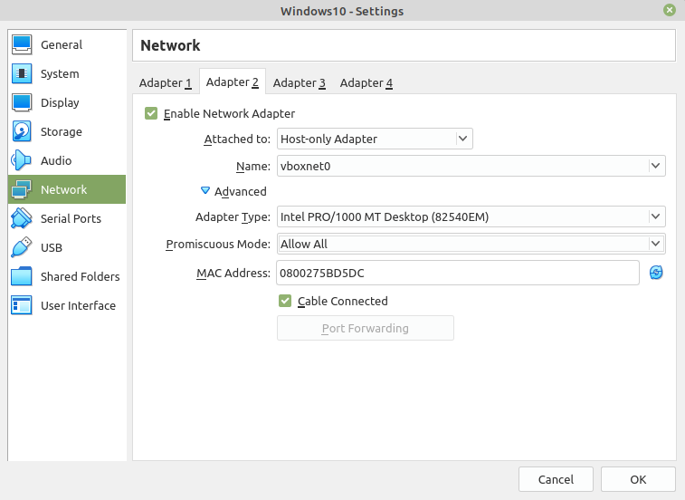 VirtualBox second network adapter